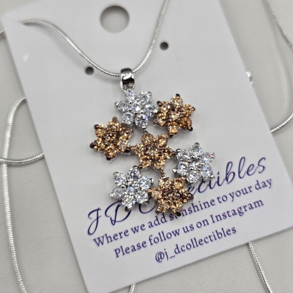 Swarovski Jewelry - Swarovski Crystal Elements Silver Necklace Champagne Floral 20 inch Prom Bridal